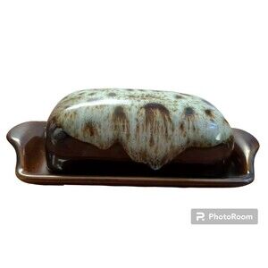 Harker Rawhide Brown Drip Glaze Lava Glaze Covered Butter Dish